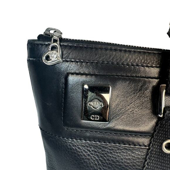 Christian Dior Street Chic Bag Vintage Medium Black Leather Tote 2002 Silver CD - Picture 10 of 15